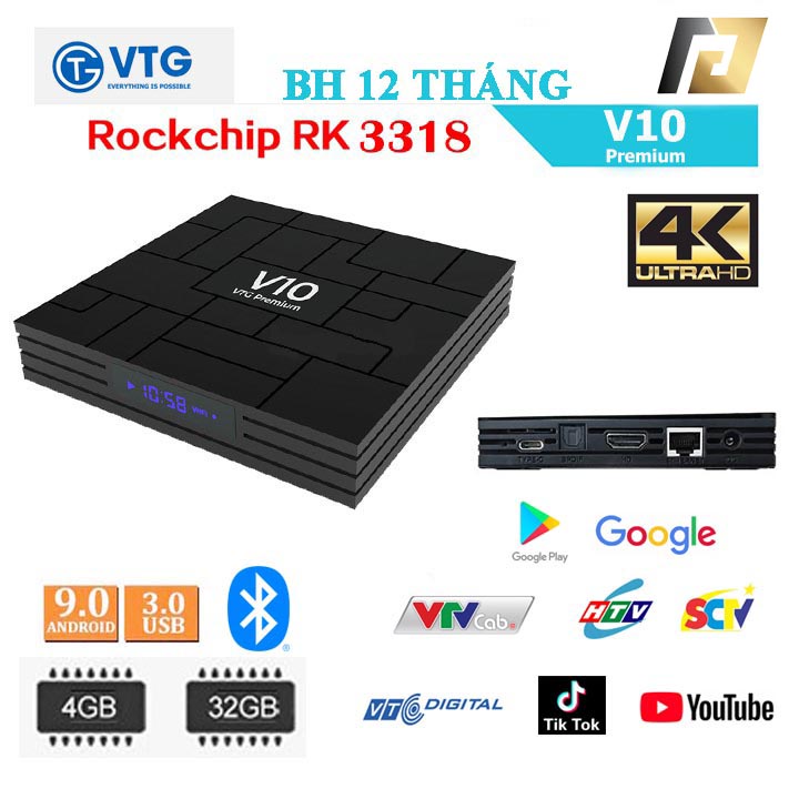 Đầu Box V10 Premium RAM 4Gb, Rom 32Gb | Chương trình Bản Quyền VTVcab ON Trọn đời, Lướt web, xem phim, Karaoke Thả Ga