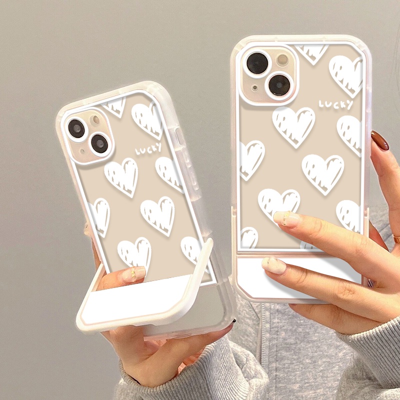 Ốp Điện Thoại Mềm Trong Suốt Có Giá Đỡ In Hình Trái Tim Cho IPhone 11 12 13 Pro MAX 7 8 Plus X XR XS MAX SE 2020 6 6S
