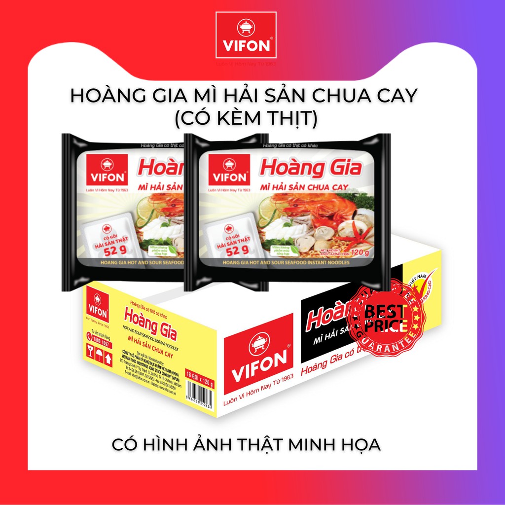 Thùng 15 Gói Phở bò Hoàng Gia Có Thịt Thật VIFON 120g/Gói (có thùng mix 7 vị)
