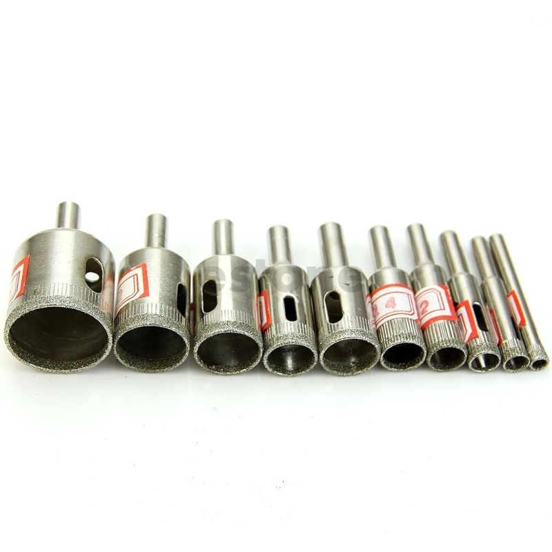 Set 10 Mũi Khoan Lỗ Kim Cương Tráng Phủ Kim Cương Cho Dụng Cụ Khoan Kính Gạch Men Đá Hoa Cương