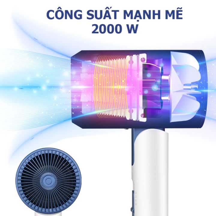 Máy sấy tóc cao cấp Mẫu công suất cao nhiều chế độ sấy công nghệ sấy lạnh và Ion âm giúp bảo vệ tócMáy sấy tóc nóng lạnh