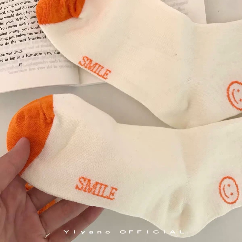 Vớ Thể Thao Cổ Vừa Màu Trơn In Hình Mặt Cười Phong Cách Hàn Quốc Nhật Bản Cho Nam Nữ