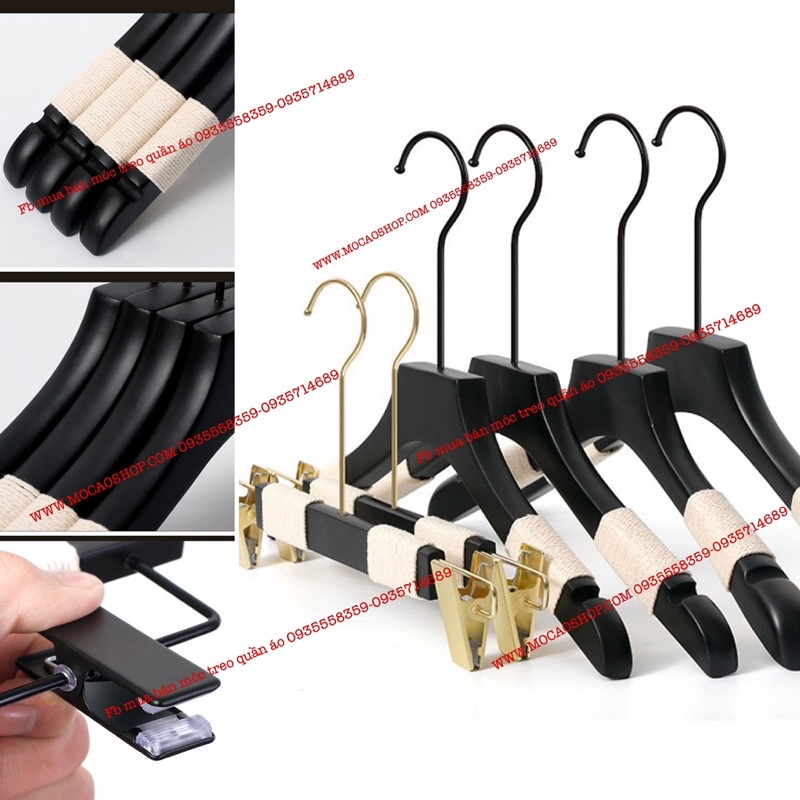 móc áo gỗ đen có dây chống trượt treo quần áo cao cấp, chụp mẫu sản phẩm (1 cái)