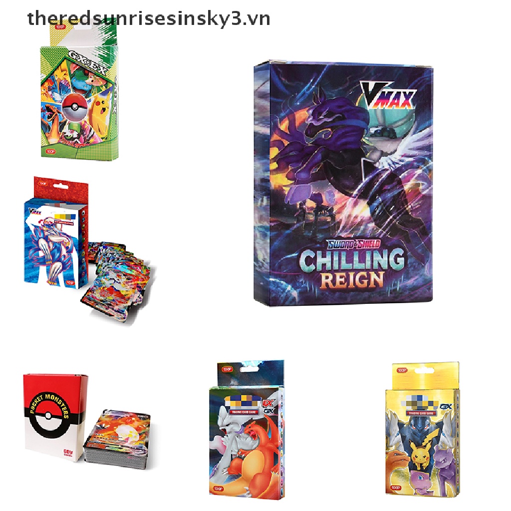 Bộ 100 tấm thẻ bài Pokemon Vmax long lanh