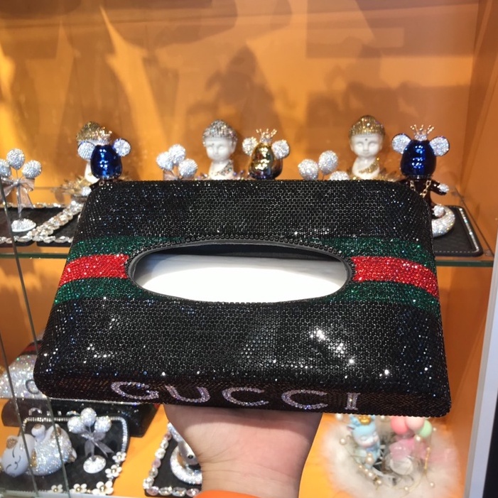 Hộp Đựng Khăn Giấy Trên Xe Ô Tô Đính Đá Sang Trọng Gucci