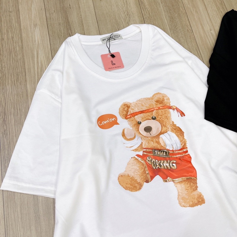 Áo Thun Tay Ngắn UNISEX in Decal IN DECAL GẤU BOXING - Hình chụp thật (Đủ size M-L-XL) - Số đo ở cuối