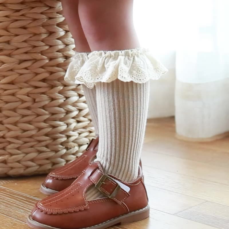 Tất/vớ cho bé gái cổ cao đính ren kiểu vintage tông màu pastel Hàn Quốc cao cấp Nemo Baby