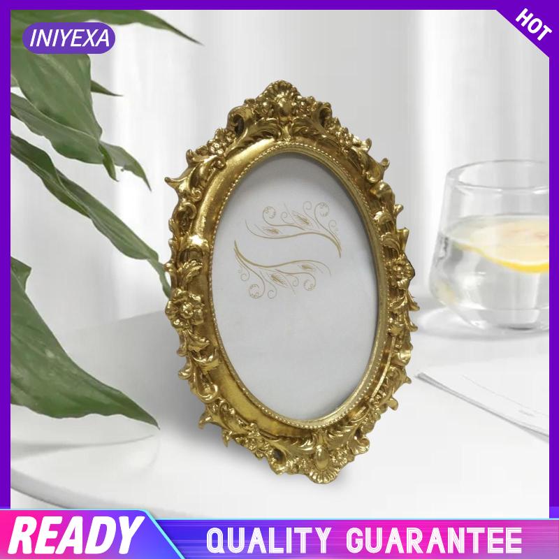 Giá Đỡ Khung Ảnh 7inch Chạm Nổi Hình Oval Bằng Nhựa Resin Màu Vàng Kim Trang Trí Phòng Khách / Tiệc Tùng