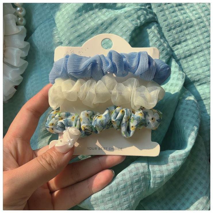 Dây Buộc Tóc SOLANO Chun Buộc Tóc Co Giãn Set 3 Dây Chun Buộc Tóc Vải Hoa Phong Cách Hàn Quốc FA-001240