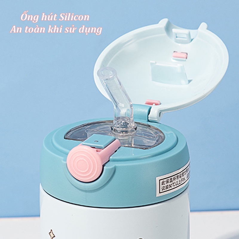 Bình giữ nhiệt mini siêu cute có ống hút silicon 280ml bình nước giữ nhiệt cho bé nhiều mẫu dễ thương B22