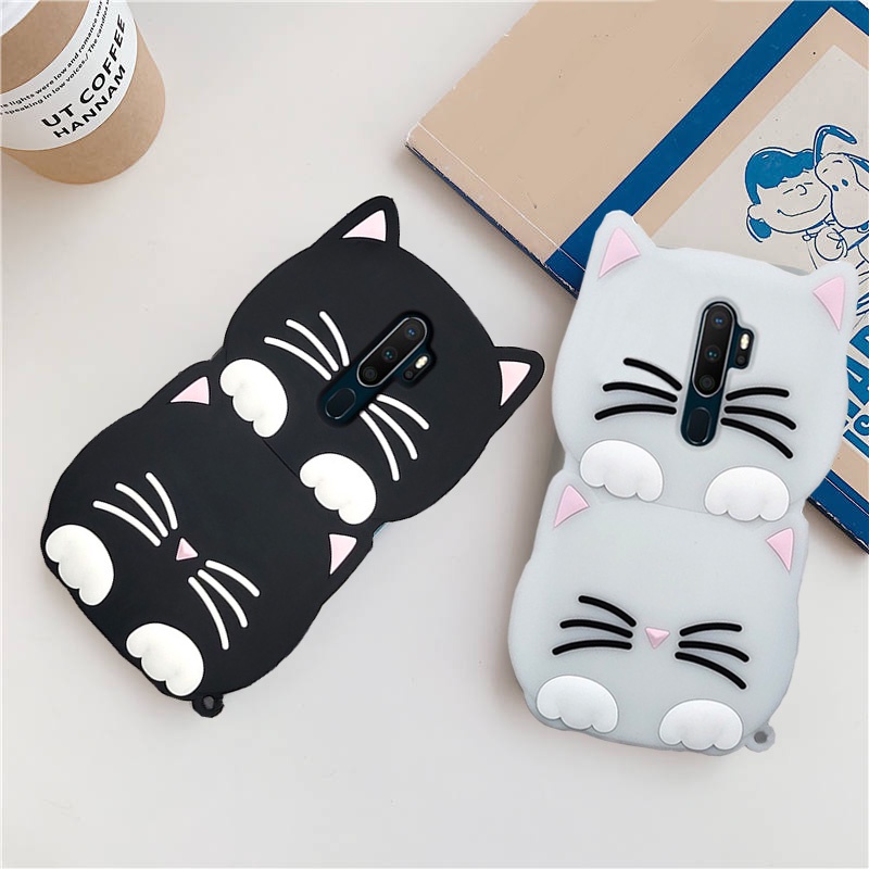 Ốp Điện Thoại TPU Mềm Chống Sốc in Hình Mèo Hoạt Hình 3D Có Dây Đeo Cho Oppo A9 A5 2020 A31