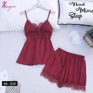 Sét bộ ngủ nữ phi bóng phối ren kèm mút