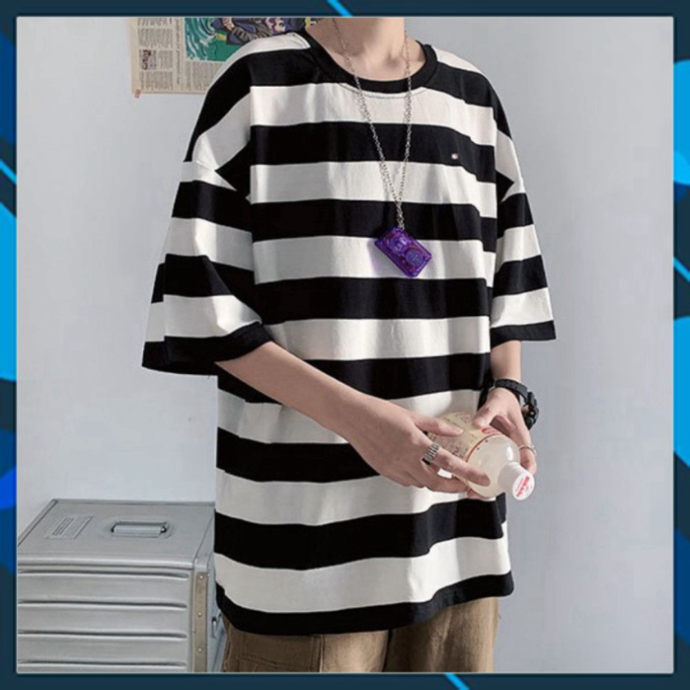 Áo Thun Tay Lỡ Form Rộng Kẻ Sọc Ngang Siêu Hot🍁 Unisex nam nữ đều mặc được | BigBuy360 - bigbuy360.vn