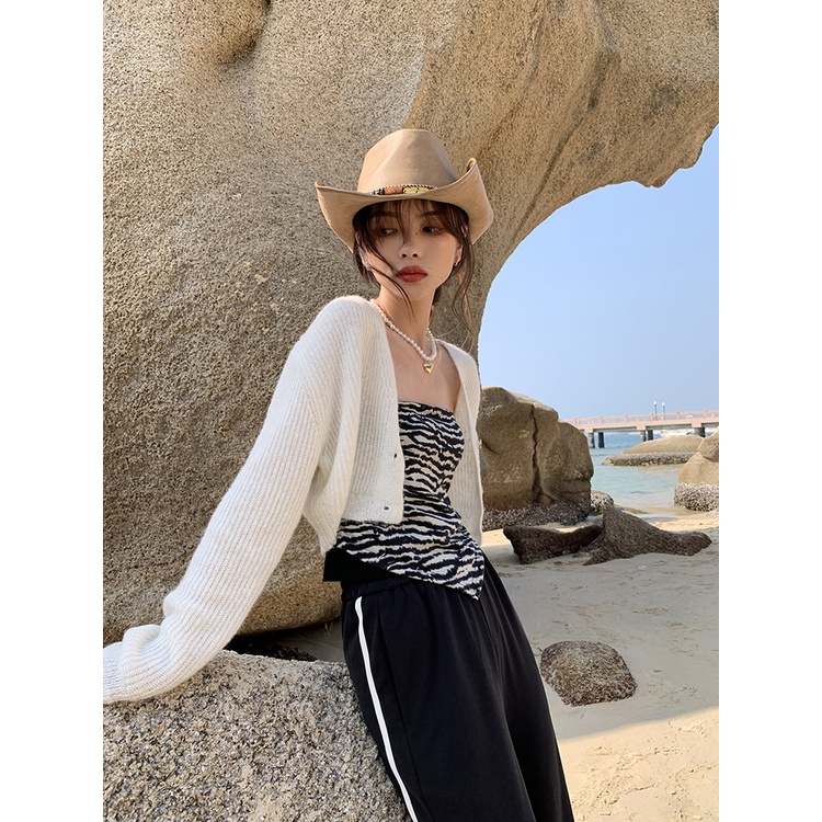 DUNEA Áo Ống In Họa Tiết Ngựa Vằn Thời Trang Nữ Cá Tính