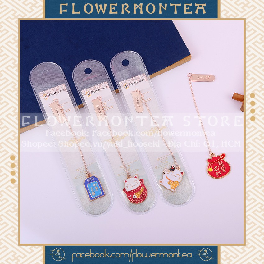 Thẻ Đánh Dấu Sách | Bookmark Dây Kim Loại - Mèo Thần Tài Và Túi Phúc