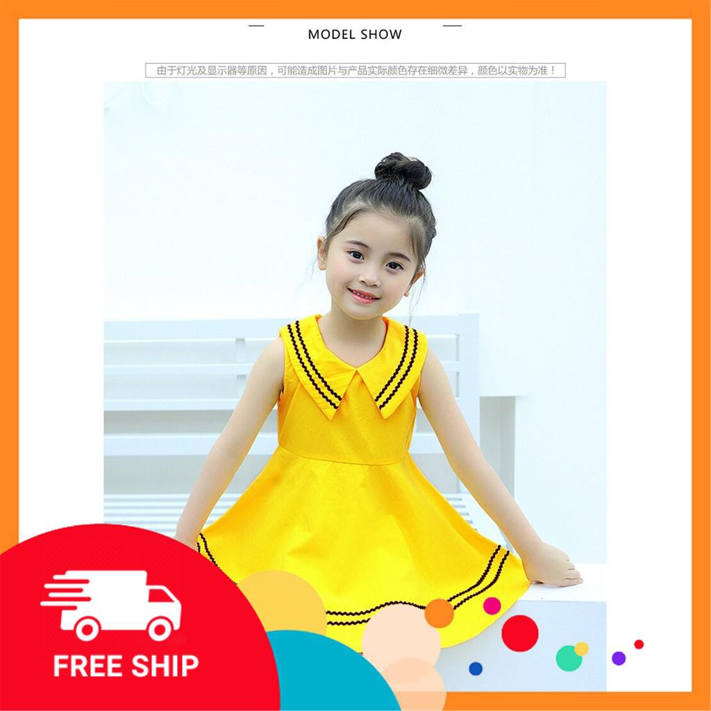 Váy đầm bé gái cổ hải quân màu vàng điệu đà - HG055  - Sale