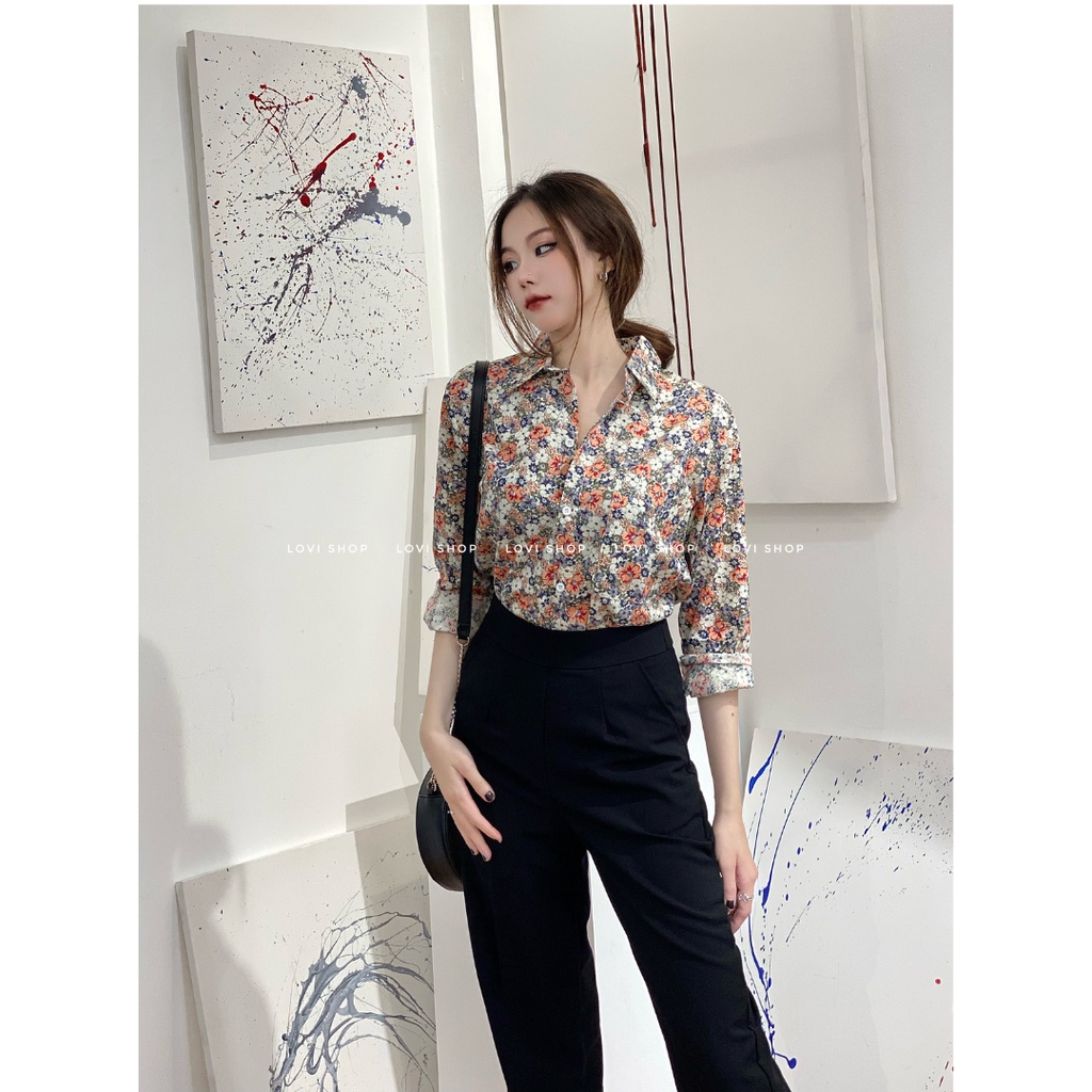 Áo sơ mi hoa nhí nhiều màu phong cách vintage Lovi