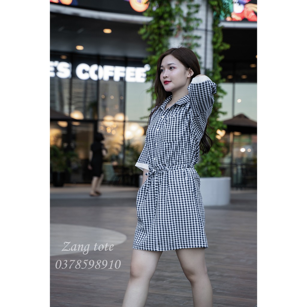 ZV2 - Váy đầm sơ mi dáng ngắn caro chất thô Hàn cao cấp sang trọng thanh lịch - Zang Tote