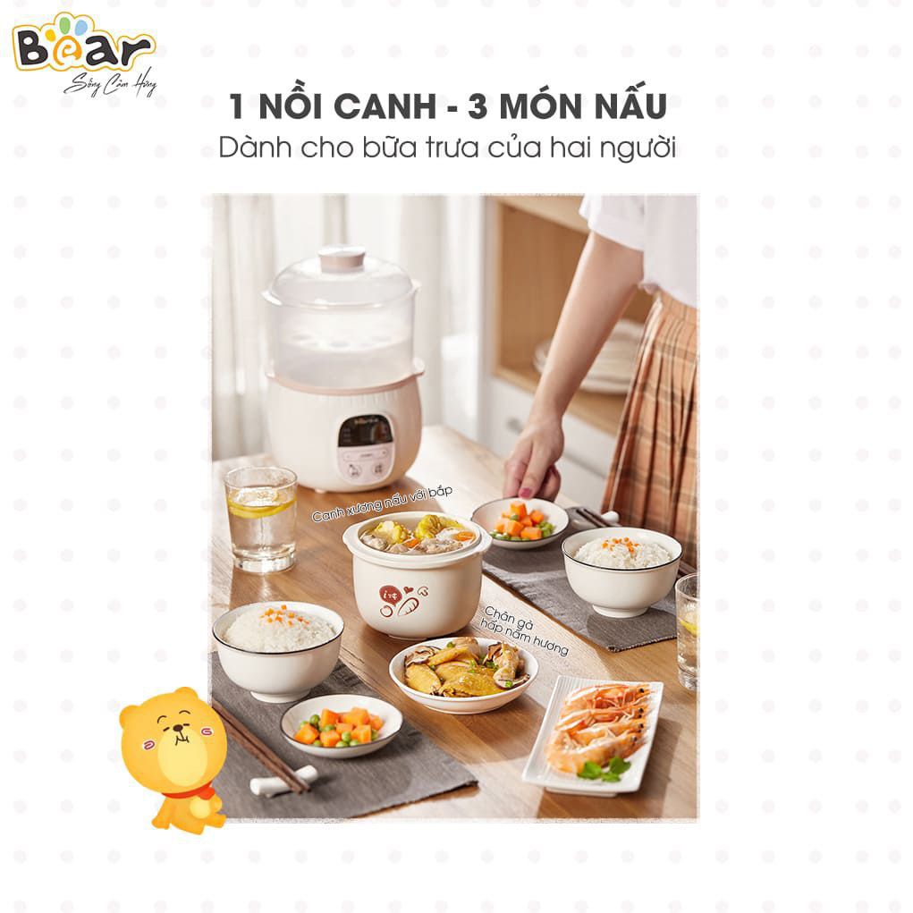 Nồi nấu chậm Bear 0,8L SUBE001 (có lồng hấp) - Hàng chính hãng