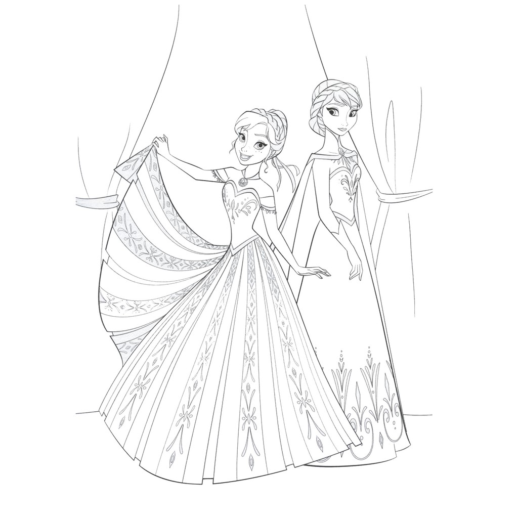 Bộ 10 Tranh tô màu sáp, màu nước Elsa và Anna cho bé tập tô sáng tạo khổ A4