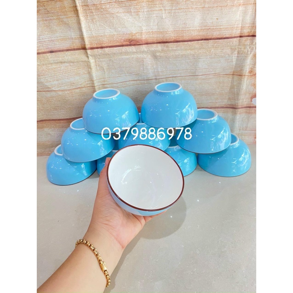 Bộ 10 chén sứ ăn cơm màu xanh pastel cao cấp