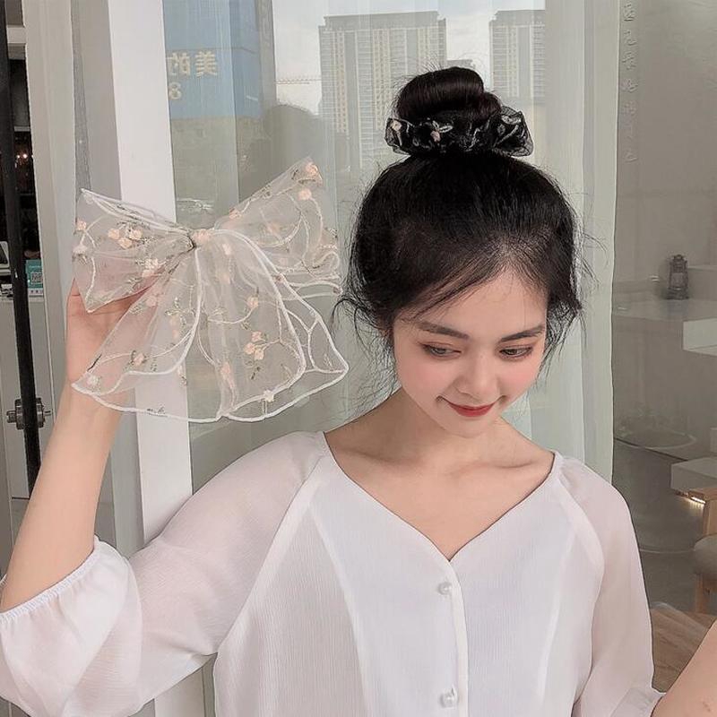 (Hàng Mới Về) Dây Buộc Tóc Phối Ren Hoa Xinh Xắn Nữ
