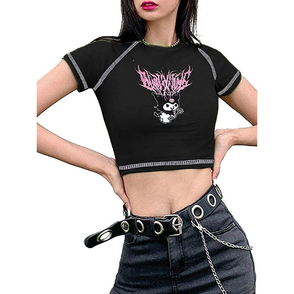 Áo Croptop Tay Ngắn Hoạ Tiết In Phong Cách Harajuku