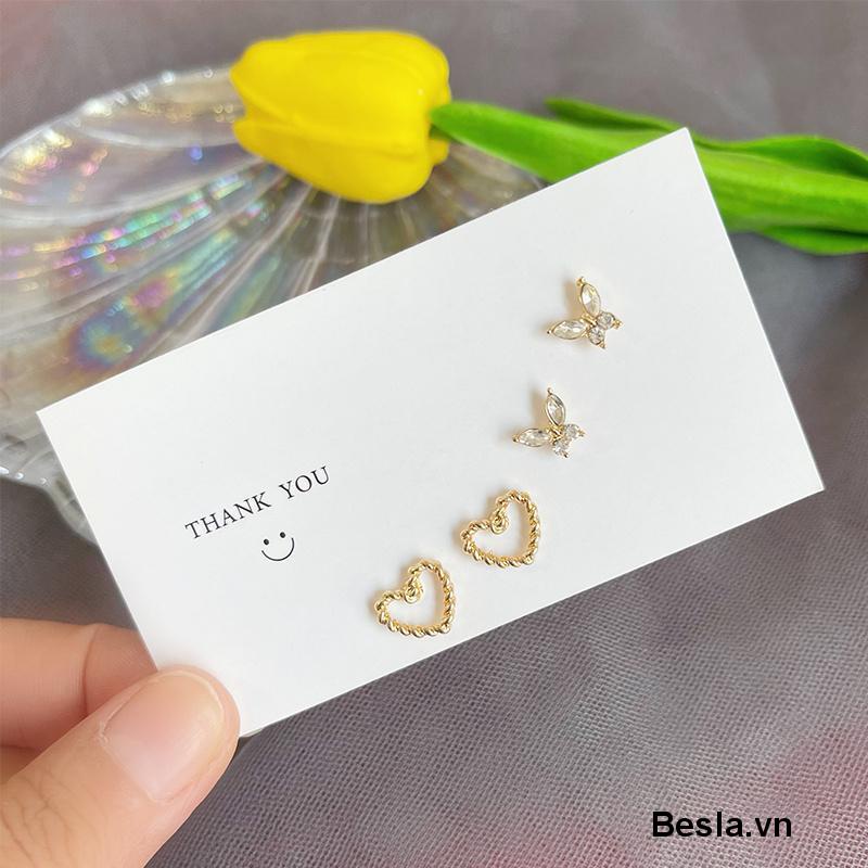 Khuyên Tai Bạc 925 Họa Tiết Trái Tim Và Bướm Xinh Xắn Phong Cách Retro