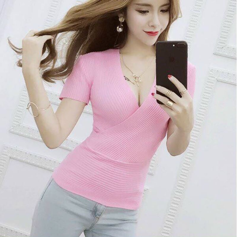 Áo thun tay ngắn kiểu chéo eo(A15)
