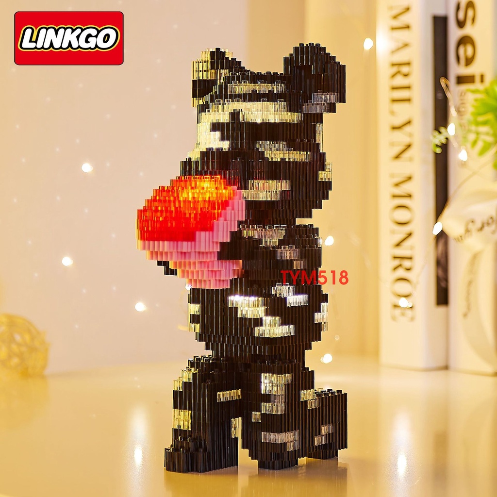 Le.go Gấu Bearbrick 18cm cỡ lớn ôm hoa Đồ chơi lắp ráp nano 3d mô hình cỡ lớn Hàng Đẹp bear bricK