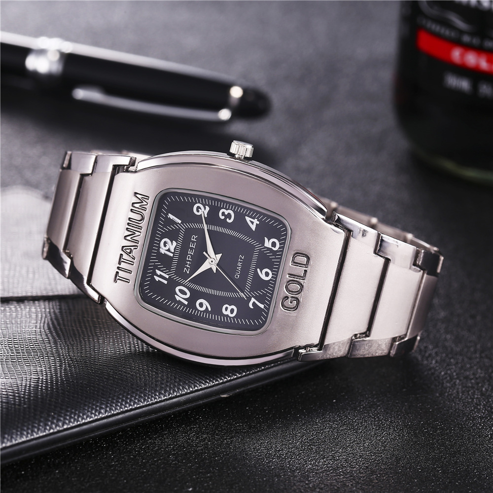 Men's Fashion Sport Quartz Watch Wine Barrel Square Titanium Alloy Band Business Leisure Watches