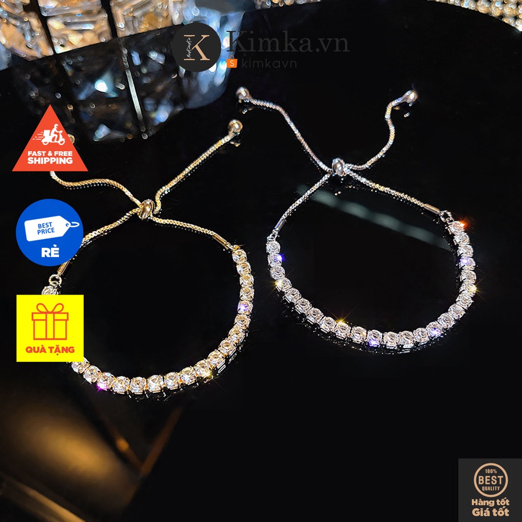 (0624) Vòng Tay Sợi Đính Đá Vuông Lấp Lánh Tiểu Thư Thanh Lịch