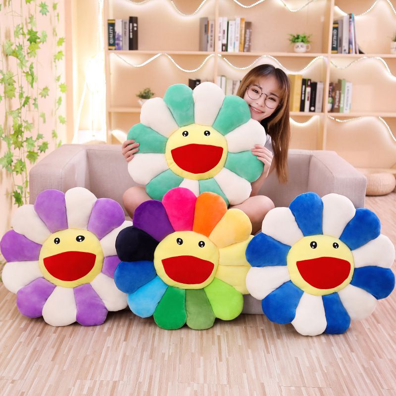 Gối Ôm Hình Hoa/Mặt Cười Màu Sắc Cầu Vồng Dễ Thương Kích Thước 43-80cm