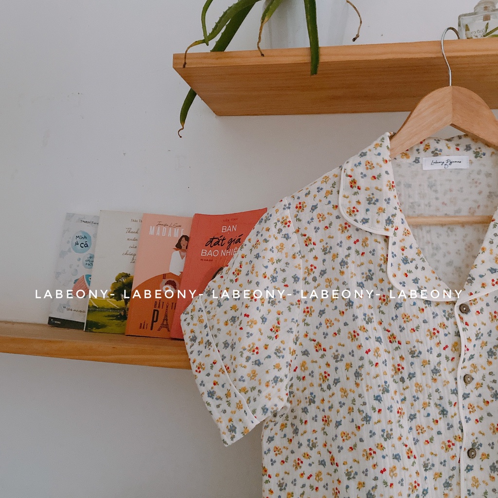 PYJAMA MUSLIN bộ mặc nhà nữ hoa nhí ngắn dài Labeony