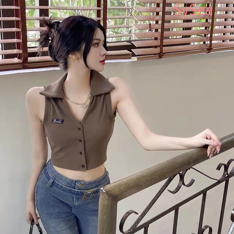 Áo Hai Dây Cổ Bẻ Thời Trang Vintage Mỹ Cho Nữ