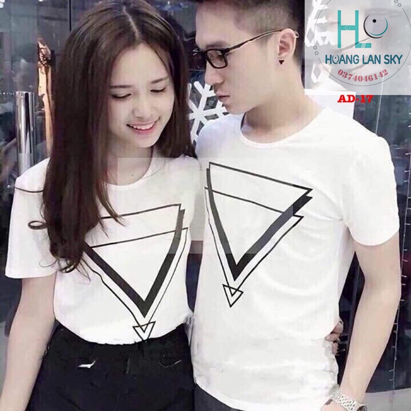 Áo thun cặp đôi màu Trắng Nam Nữ in hình 2 Tam Giác ngược AD-17