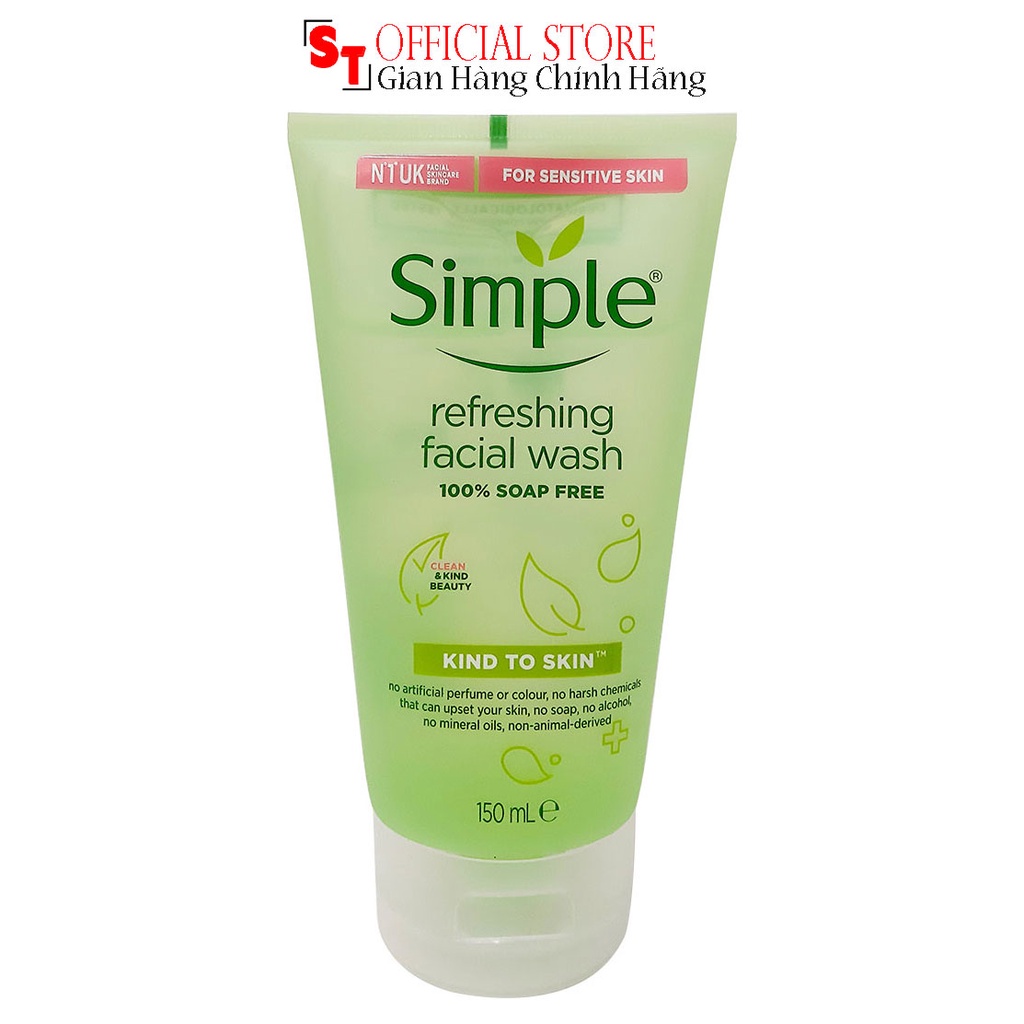 Sữa Rữa Mặt Simple Kind To Skin Refreshing Facial Wash Gel 150ml - Dành Cho Nhạy Cảm Và Da Dầu Mụn