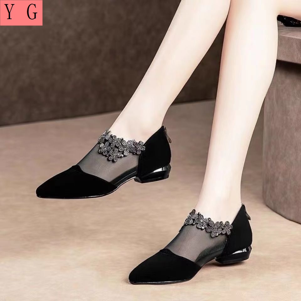 Giày Da Lộn Mũi Nhọn Gót Dày Thấp Đính Đá Phong Cách Anh Quốc Thời Trang Cho Nữ 2022 4243