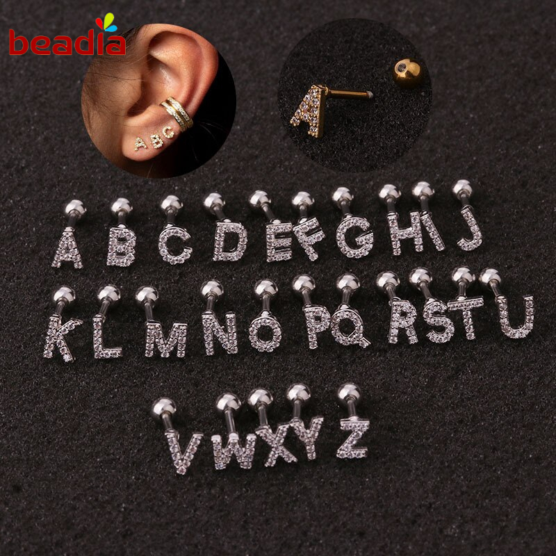 BEADIA 1 Khuyên Tai Chữ Cái U-Z 16G Cá Tính