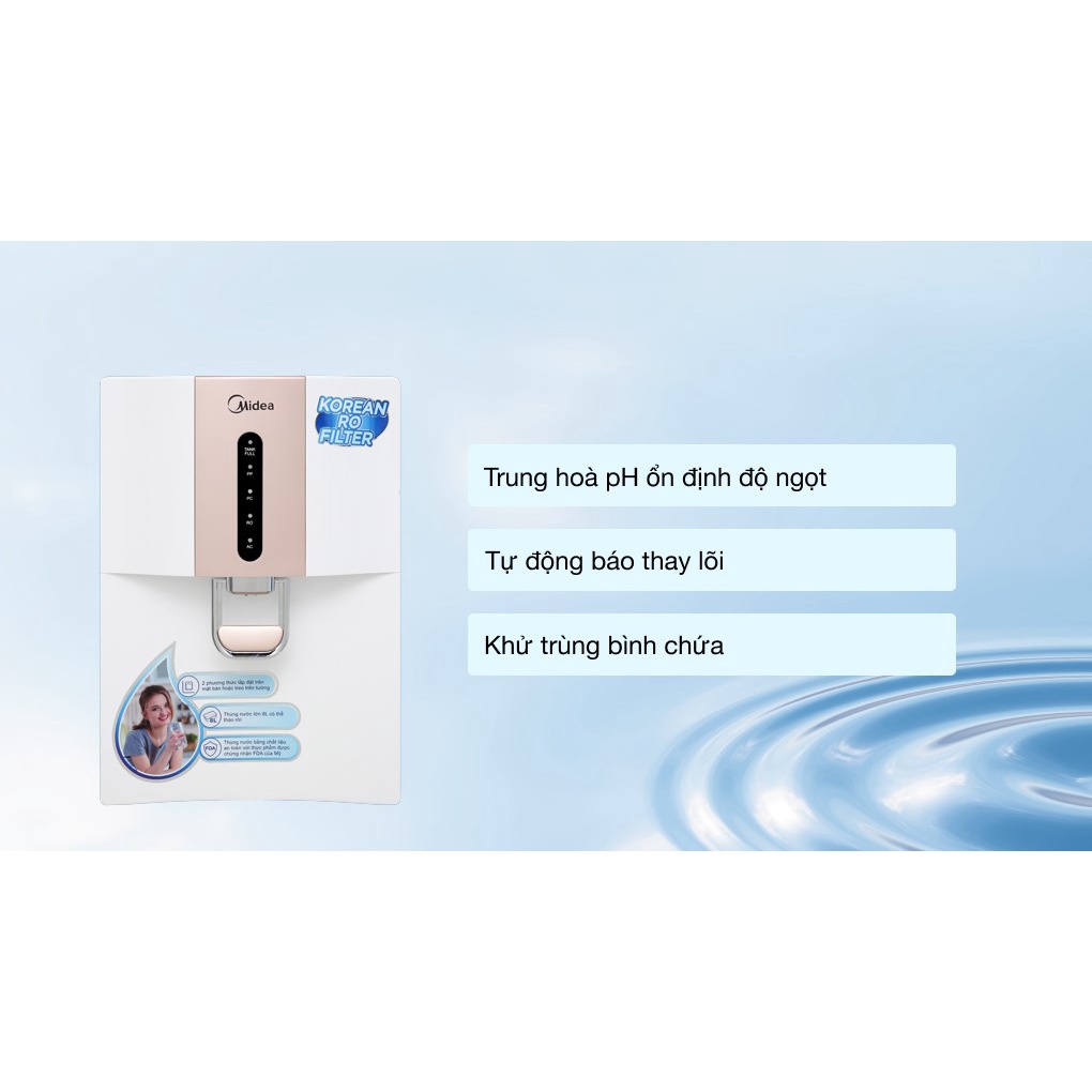 Máy lọc nước RO Midea JN1648T-RO tia UV diệt khuẩn có thể để bàn hoặc treo tường