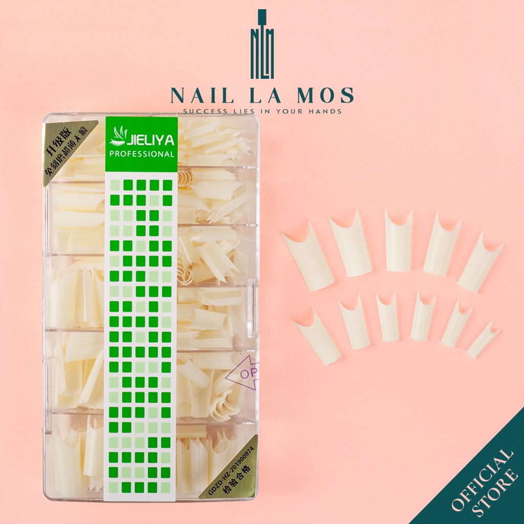 Móng nối ống tre Jieliya chính hãng loại mặt nhám sẵn - hộp 500 móng tip đủ size phom chuẩn đẹp không cần dũa