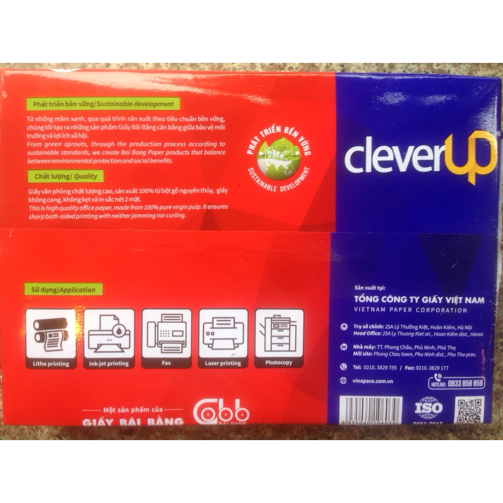 Giấy in A4 Cleverup 65gsm, trắng đẹp - 500 tờ|ram