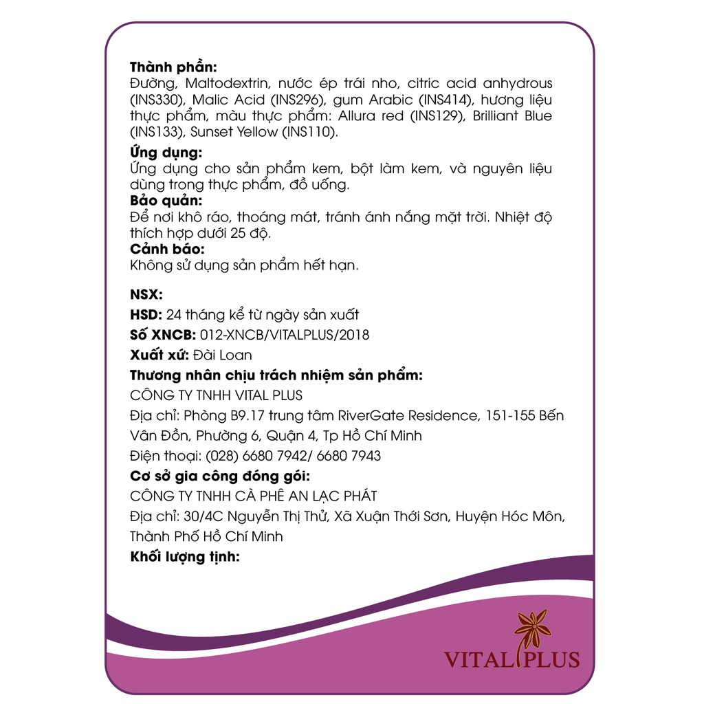 - Bột trái cây - Bột Nho - Grape Juice Powder - Vital Plus - Shop Nhà Anise