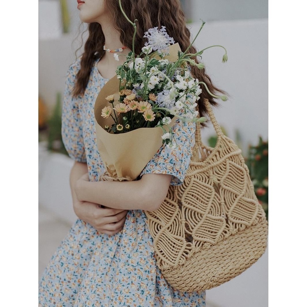 Túi Đeo Vai Đan Rơm Thủ Công Sức Chứa Lớn Cho Nữ