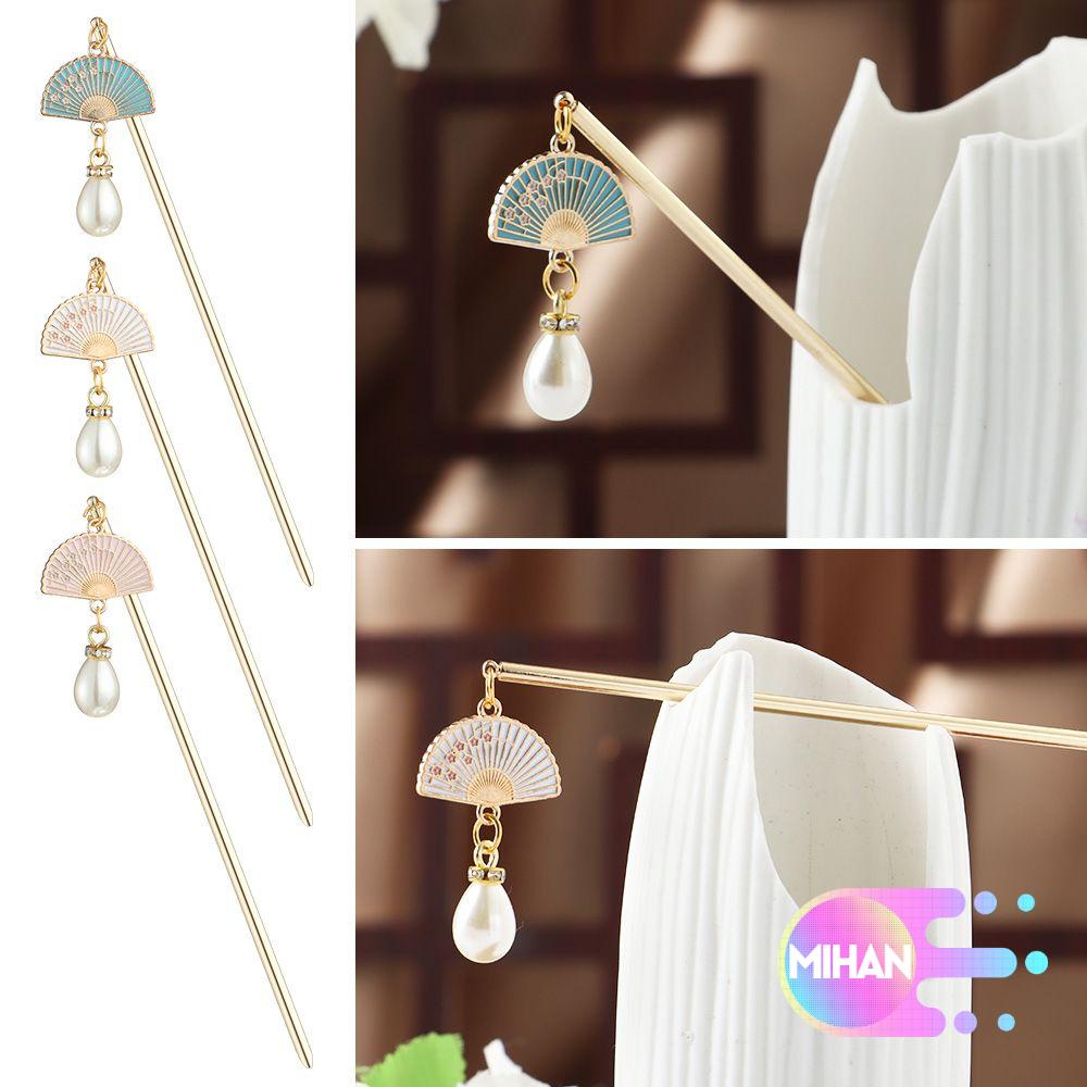 Trâm cài tóc kim loại đính ngọc trai nhân tạo phong cách Trung Hoa