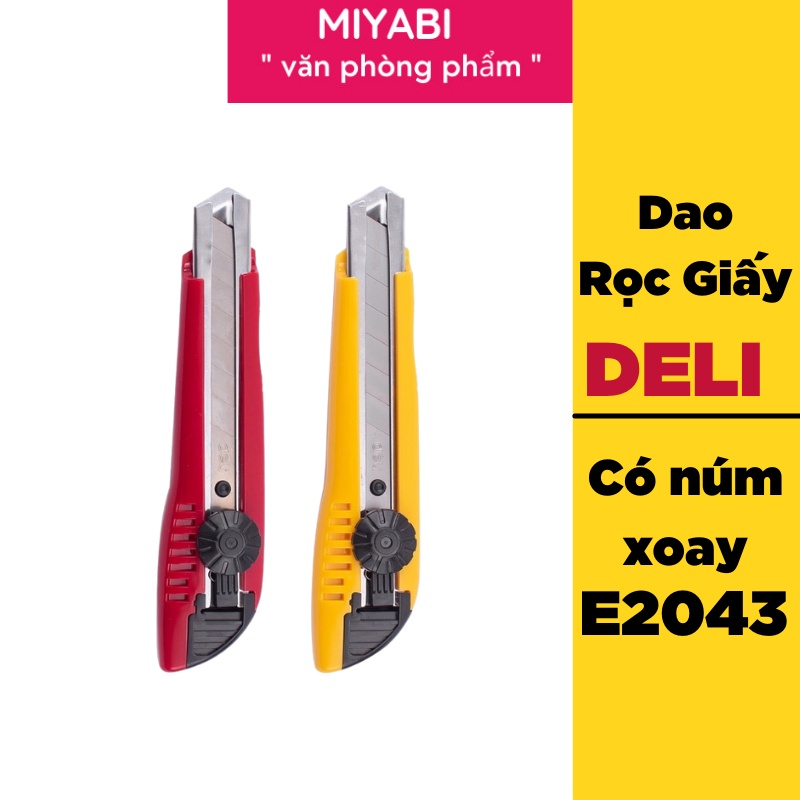 Dao rọc giấy Deli dùng trong văn phòng phẩm - 2 màu vàng , đỏ - 1 cái E2043 ( tặng kèm 3 lưỡi phụ 18mm)