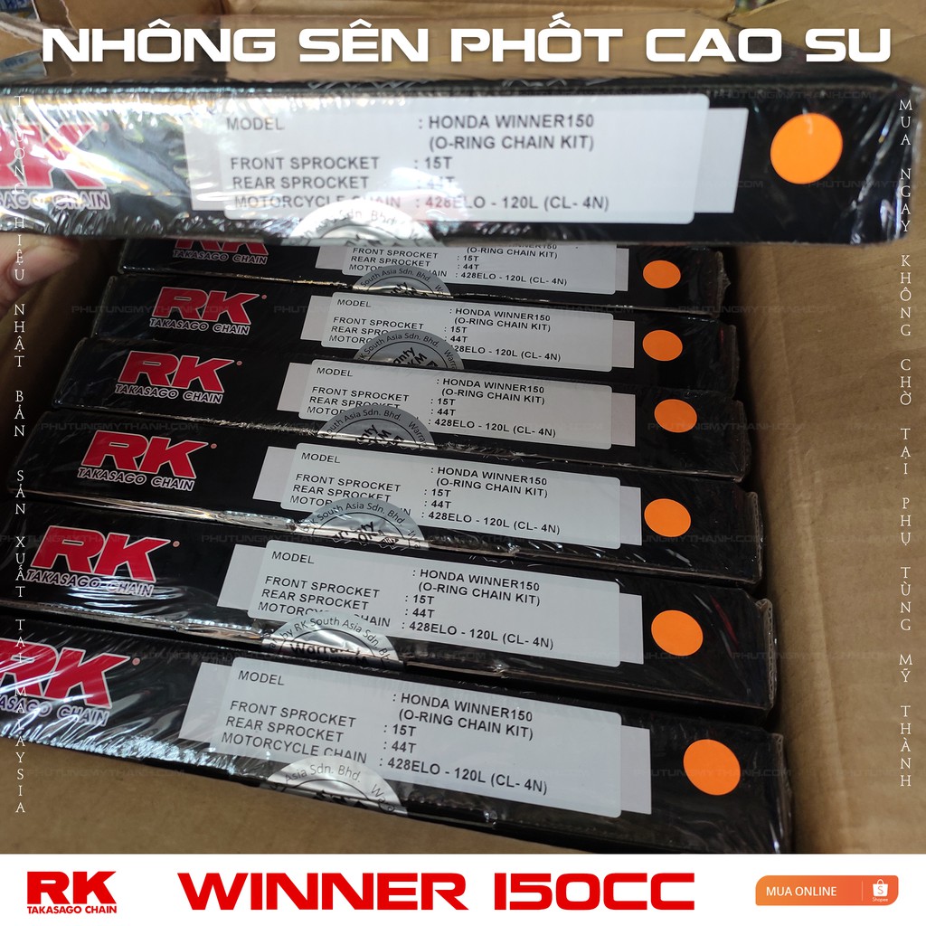 Nhông sên dĩa phốt cao su xe Winner 150cc thương hiệu RK Nhật Bản
