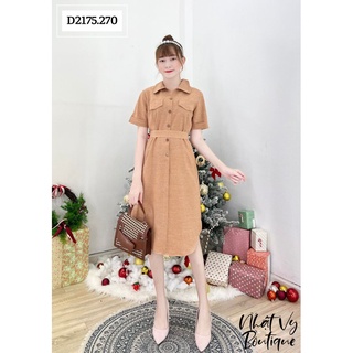 Đầm sơ mi tay lửng phối dây eo - D2175
