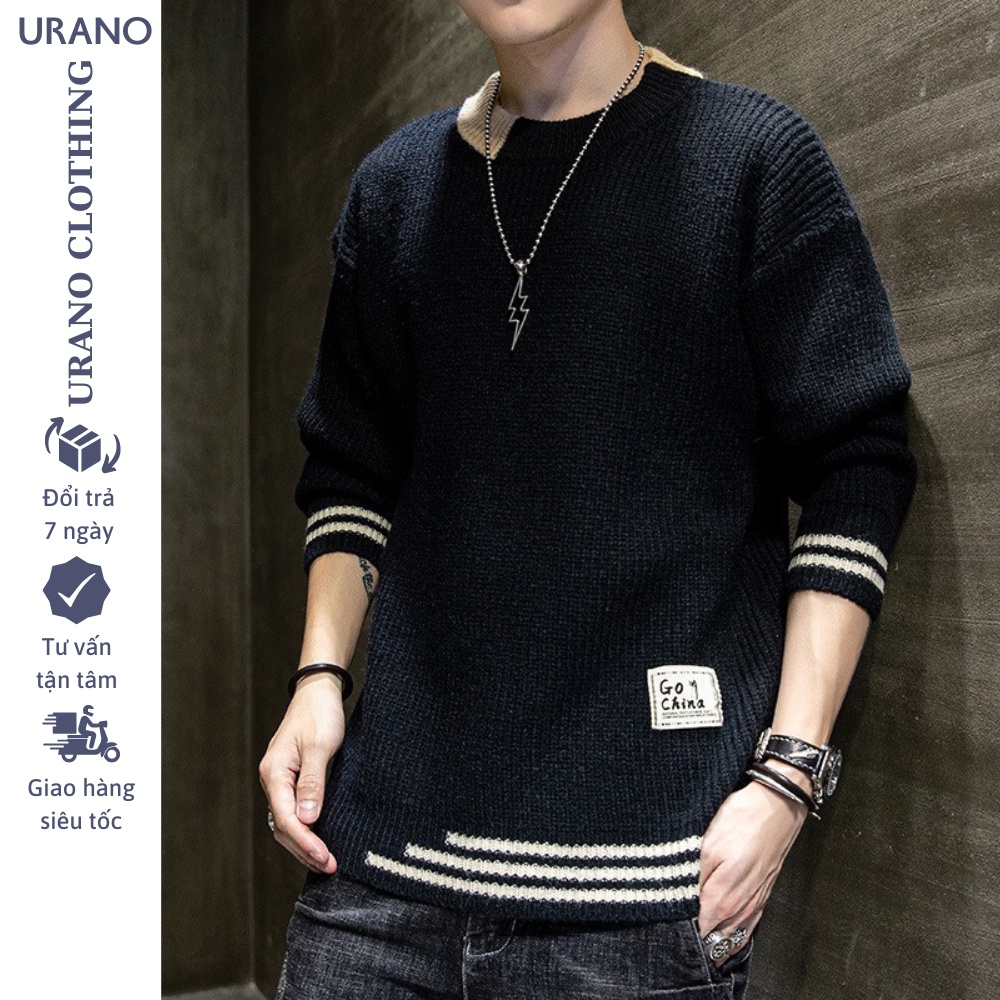 Áo len nam cổ tròn phong cách Ulzzang, áo len nam