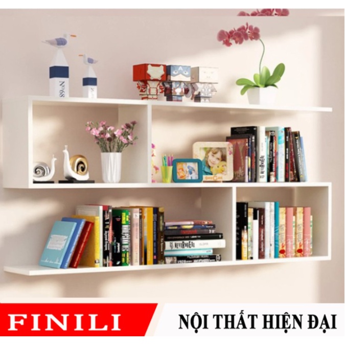 Kệ sách Gỗ treo tường 2 tầng đa năng, tiết kiệm không gian hiện đại cho phòng khách/làm việc GĐ13